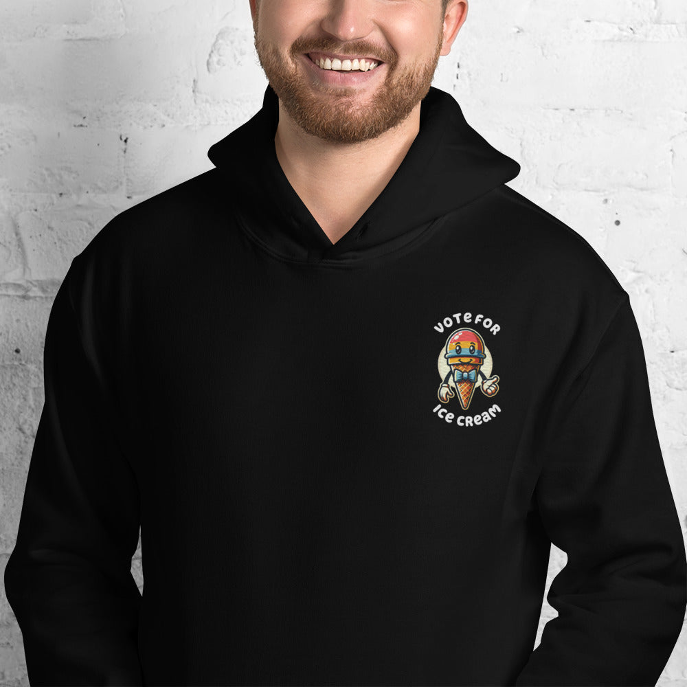 Vote For Ice Cream Embroidered Hoodie - Black Color - https://ascensionemporium.net